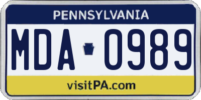 PA license plate MDA0989
