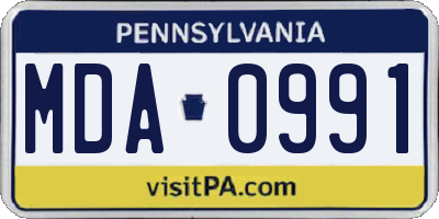PA license plate MDA0991