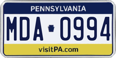 PA license plate MDA0994