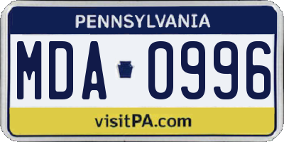 PA license plate MDA0996