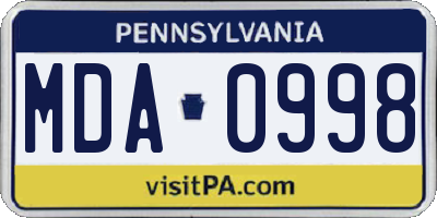 PA license plate MDA0998