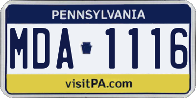 PA license plate MDA1116