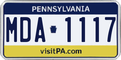 PA license plate MDA1117