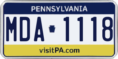 PA license plate MDA1118