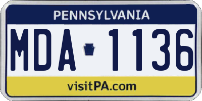 PA license plate MDA1136