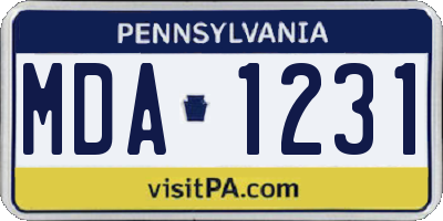 PA license plate MDA1231