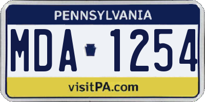 PA license plate MDA1254
