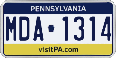 PA license plate MDA1314