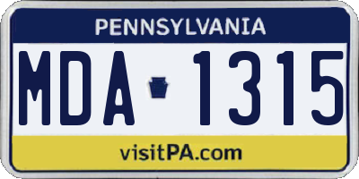 PA license plate MDA1315