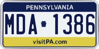 PA license plate MDA1386