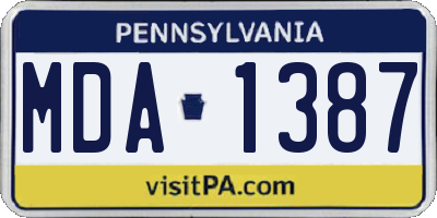 PA license plate MDA1387