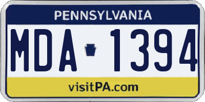 PA license plate MDA1394
