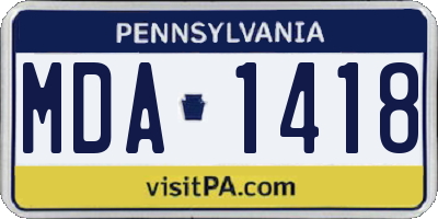 PA license plate MDA1418