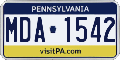 PA license plate MDA1542