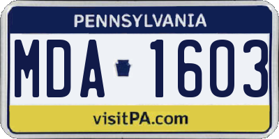 PA license plate MDA1603
