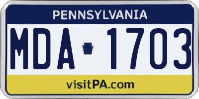 PA license plate MDA1703