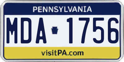 PA license plate MDA1756