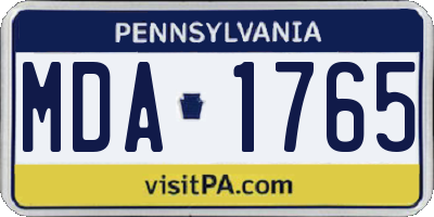 PA license plate MDA1765