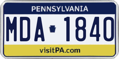 PA license plate MDA1840