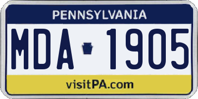PA license plate MDA1905