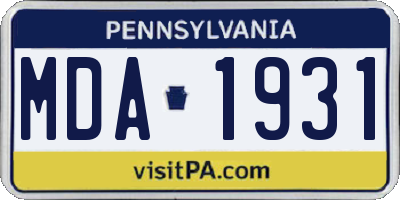 PA license plate MDA1931