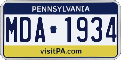 PA license plate MDA1934