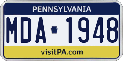 PA license plate MDA1948