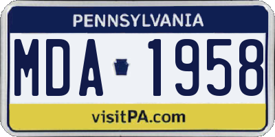 PA license plate MDA1958