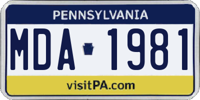 PA license plate MDA1981