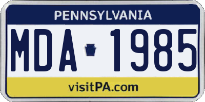 PA license plate MDA1985
