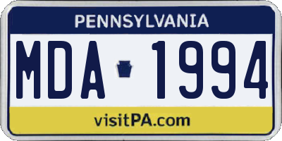 PA license plate MDA1994