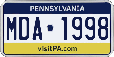 PA license plate MDA1998