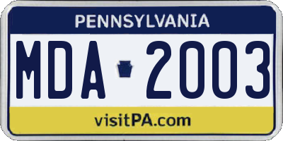 PA license plate MDA2003