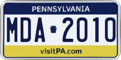 PA license plate MDA2010