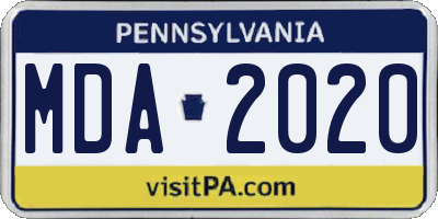 PA license plate MDA2020