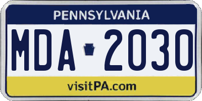 PA license plate MDA2030