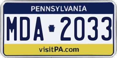 PA license plate MDA2033