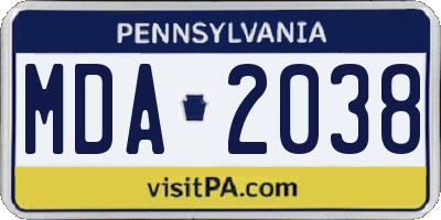 PA license plate MDA2038