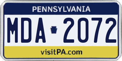 PA license plate MDA2072