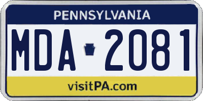 PA license plate MDA2081