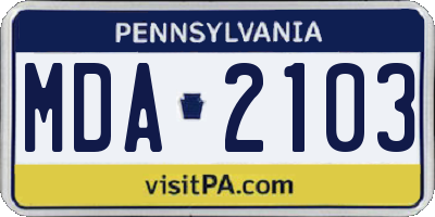 PA license plate MDA2103