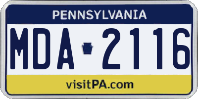 PA license plate MDA2116