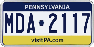 PA license plate MDA2117