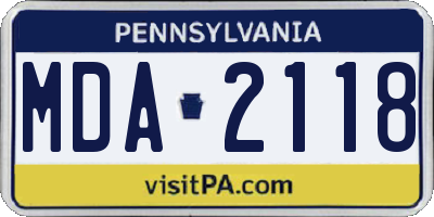PA license plate MDA2118