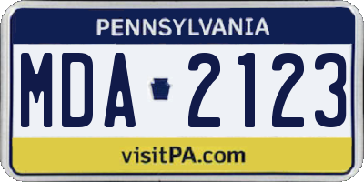 PA license plate MDA2123