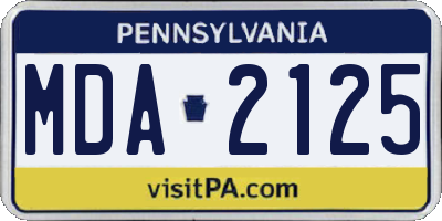 PA license plate MDA2125