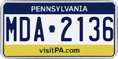 PA license plate MDA2136