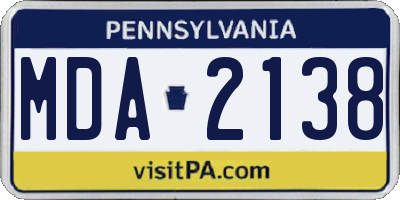 PA license plate MDA2138