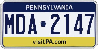 PA license plate MDA2147