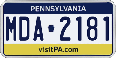 PA license plate MDA2181
